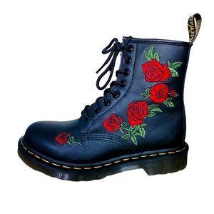 Brand New, Authentic, Elegant Black Lace-Up Boots with Floral Pattern